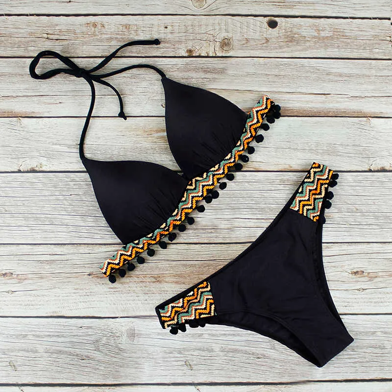 Push up bikini badkläder kvinnor tofs black ball leopard plus storlek baddräkt bad kostym sommarbiquini parti xl 210611