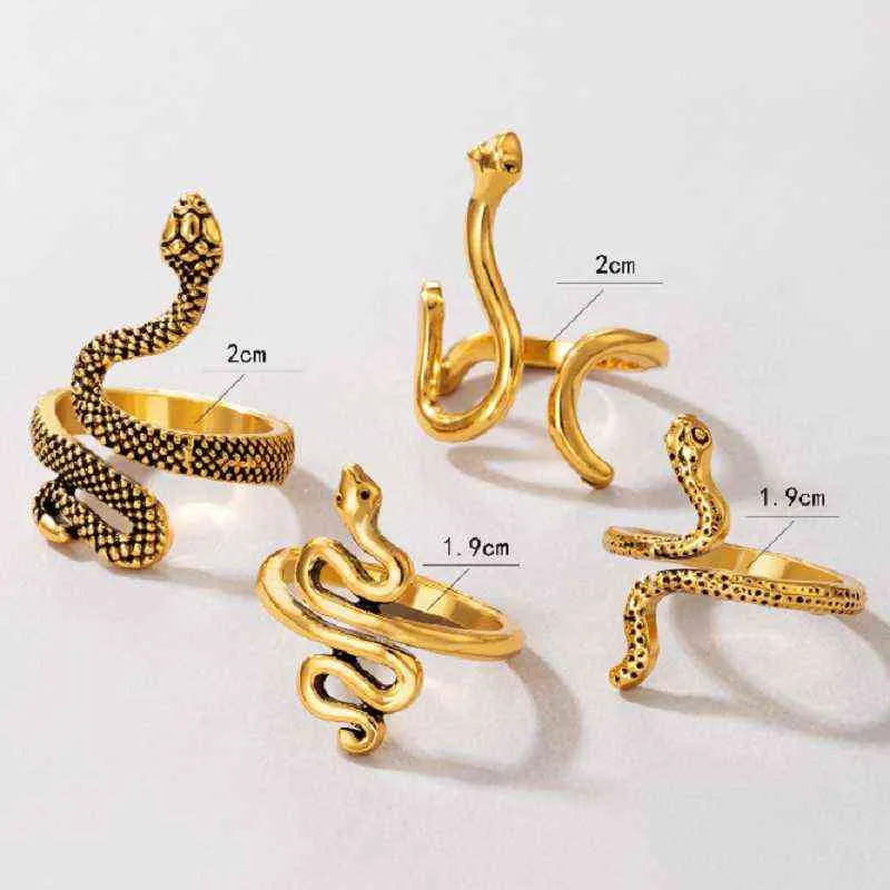 4 stks / set vintage persoonlijkheid dier vinger ringen set overdreven metalen slang ring sieraden voor vrouwen meisjes feestaccessoires Nieuwe G1125