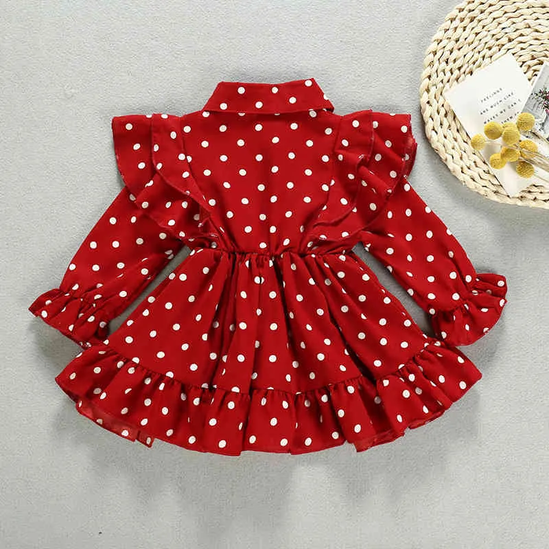 Spring Autumn Girls Dress Korean Long Sleeve Polka Dot Lapel Princess Children's Clothes Baby Girl Banquet 210515
