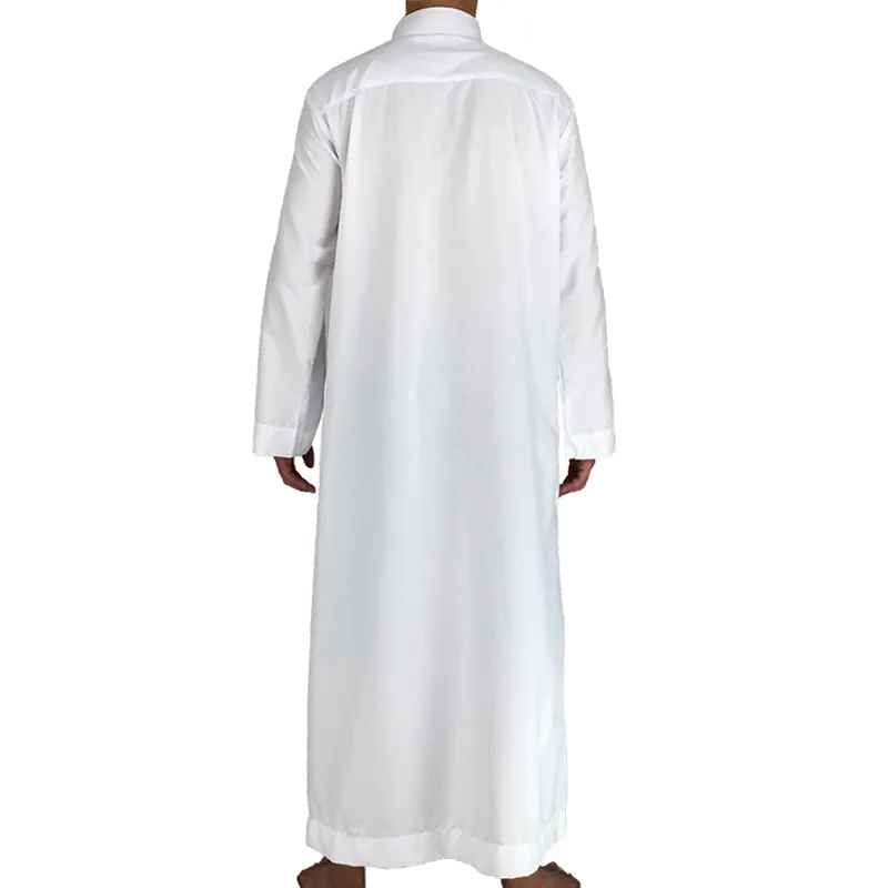 Islamique Homme Popular White Sudanese Roupas étnicas islâmicas Qatar Thobe Árabe Adoração Robe Thawb Mens Dubai Thobeka Majozi Para Islam Thobes Saudi Pria