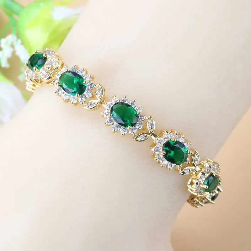 Traje nupcial de África Color oro amarillo grandes conjuntos de joyas para mujer pendientes colgantes de circón verde/collar/pulsera y conjuntos de anillos H1022