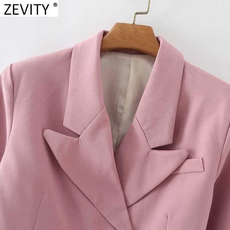 Zevity Femmes Mode Col cranté Double boutonnage Blazer court Manteau Vintage Femme Business Vêtements d'extérieur Chic Crop Tops CT713 210603