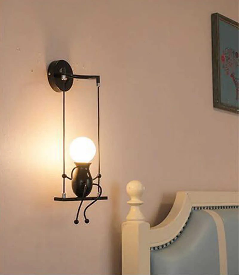 Modern fashion creative wall lamp LED bedside Nordic doll iron dwarf children's room hanging decorative 210724