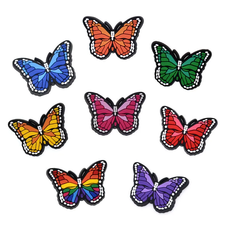 Grossist Insekt Färgglada fjärilar Jibbitz för Croc PVC Skoberlocker Spännen Modetillbehör Mjukt gummi PVC