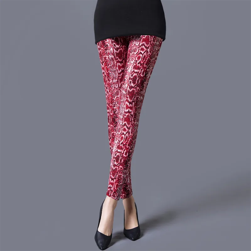 Primavera verão feminino estiramento impresso leggings fino graffiti serpente padrão impressão lápis calças de alta tornozelo-comprimento pant mulheres gd303 210506