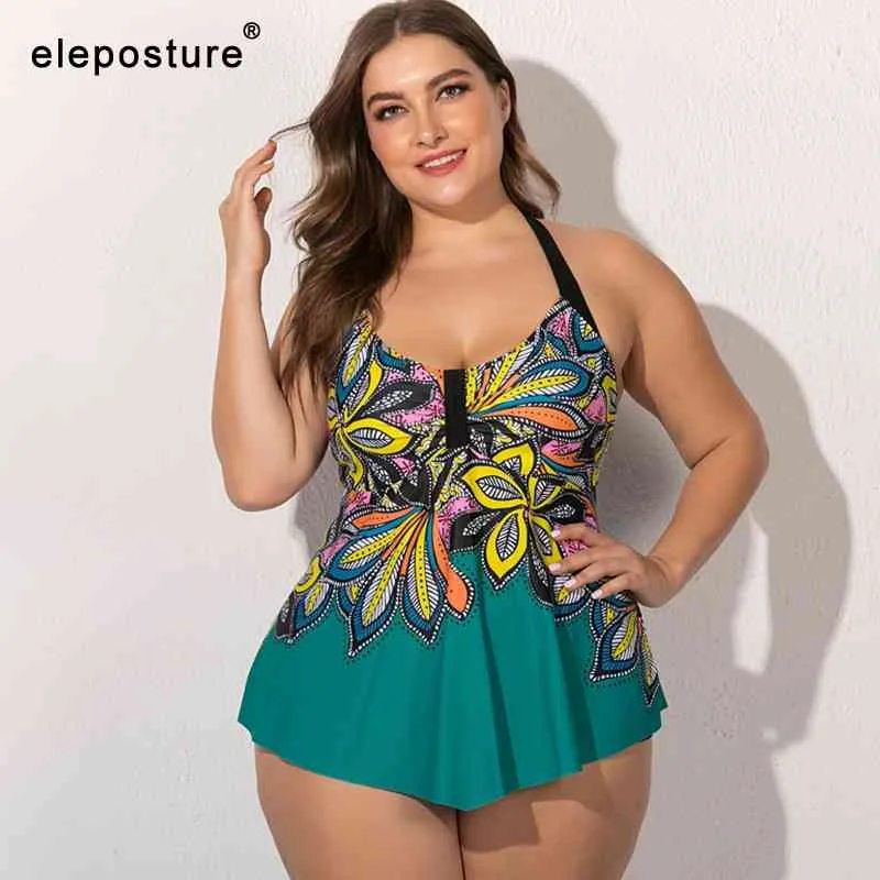 Plus Size Maillots de bain Femmes Tankini Maillots de bain Taille haute Maillot de bain imprimé floral Maillots de bain Grand maillot de bain 5XL 210521