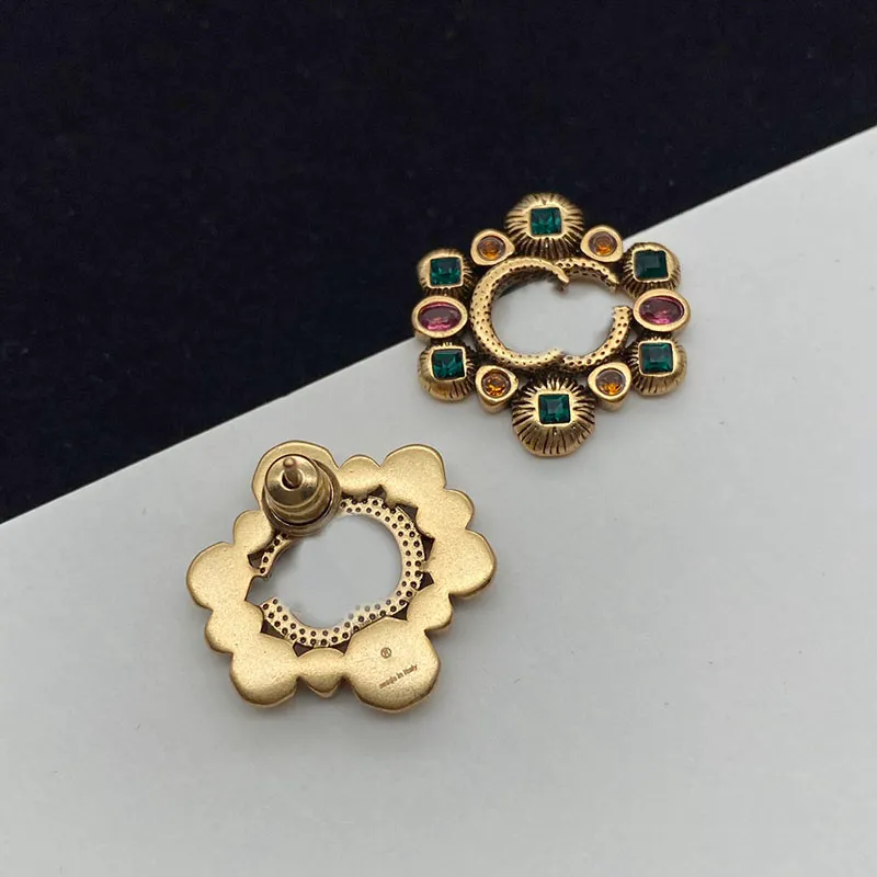 Stud Earrings Jewelry Luxury Letter G Fashion Colorful Gems Classic Grace Gold Tone Earring For Women Men Wedding Pary Gift D2109073HL 305d