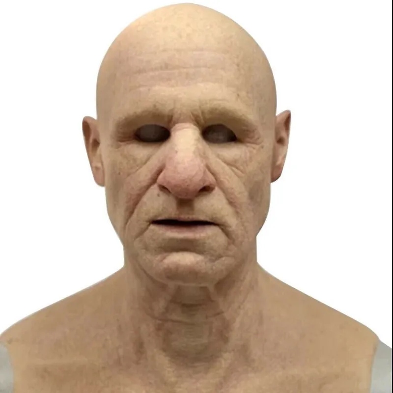 Realistic Halloween Cosplay Costume Props Silicone Full Face Props Old Male Fetish Real Skin Masquerade Party Full Head Masks262a3959614