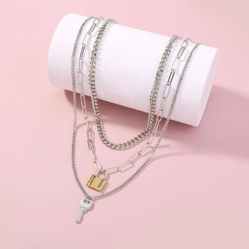 Sautoirs Whole Fashion Punk Trendy Collier multicouche Collier en forme de serrure Clé Hiphop Jewelry216E