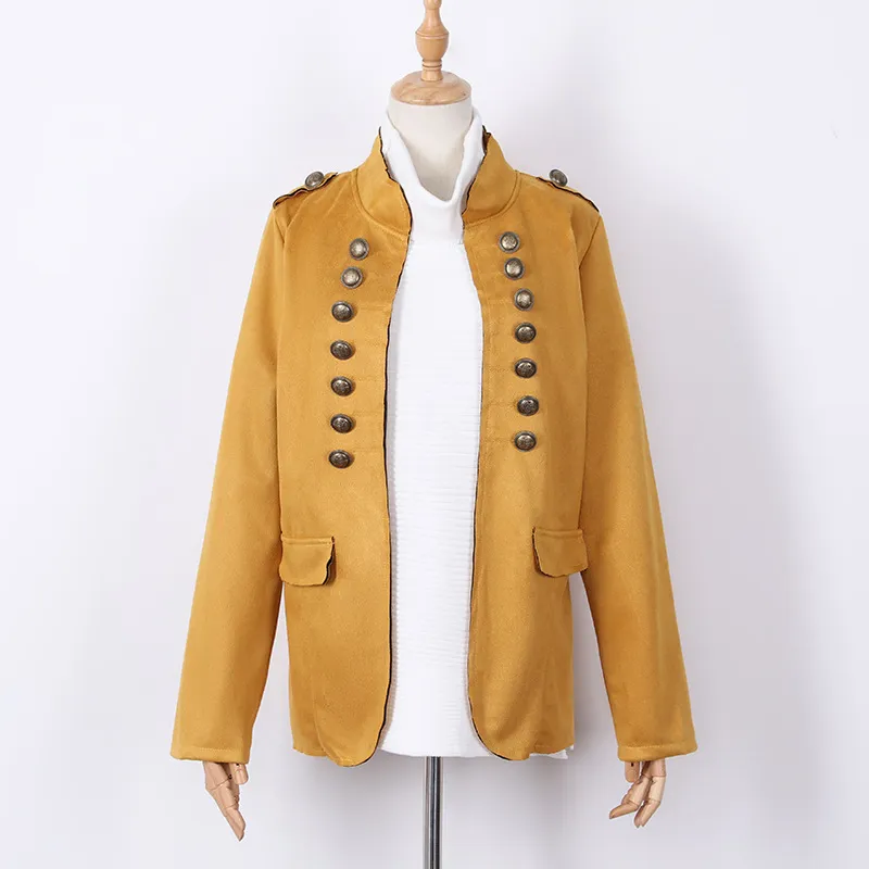 Kvinnor Coat Plus Storlek Dubbel Breasted Coats Jackor Vintage Casual Yellow S Fashion 210513