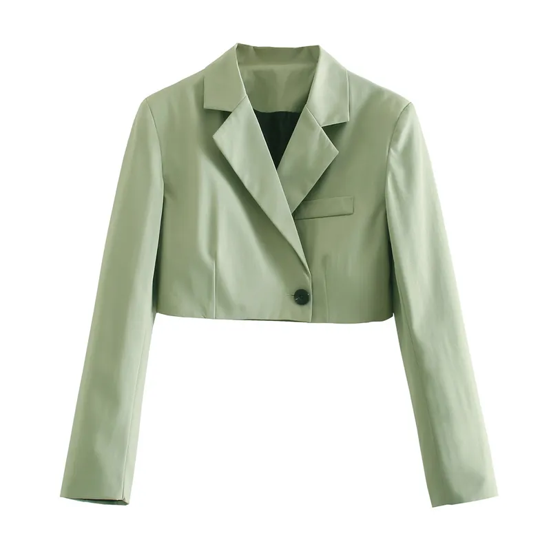 Women Summer Casual Short Blazers Coats ZA Solid Long Sleeve Single Button Female Fashion Street Slim Blazer Outerwear 210513