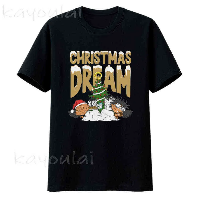 고품질 하라주쿠 그래픽 인쇄 T 셔츠 짧은 크리스마스 꿈 유니섹스 사용자 정의 인쇄 그래픽 슬리브 라운드 칼라 티셔츠 G1217