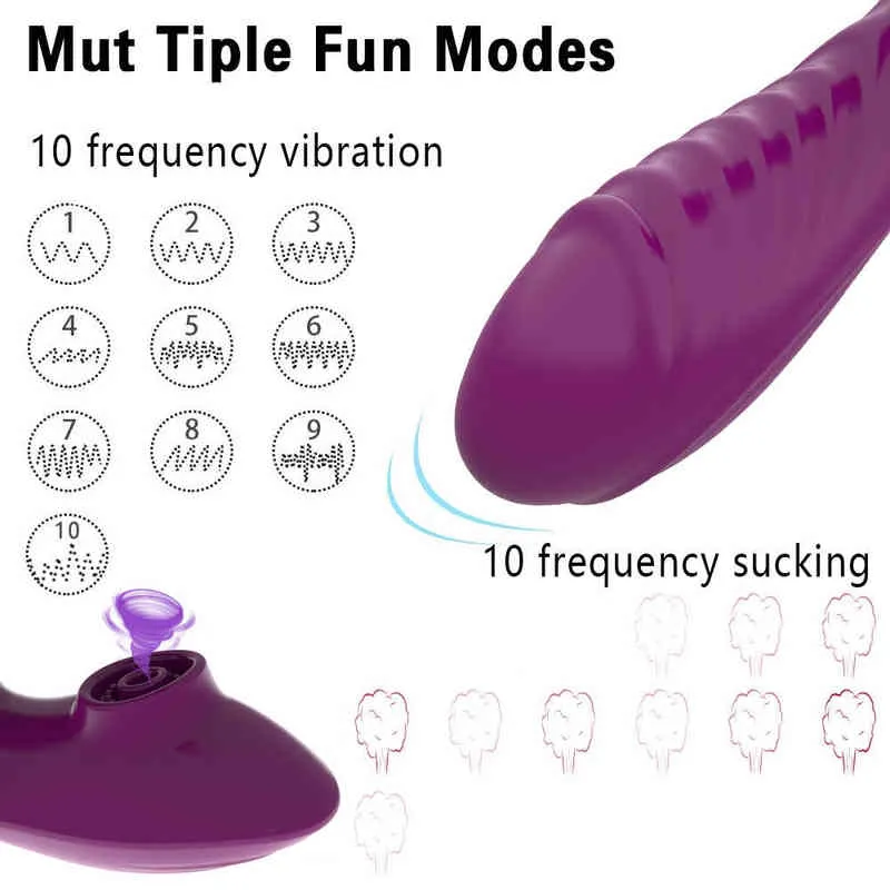 Dildo vibrador de sucção com controle remoto Vagina G Spot Clitoris estimulador 10 velocidades masturbar otário brinquedos sexuais para mulheres 211217