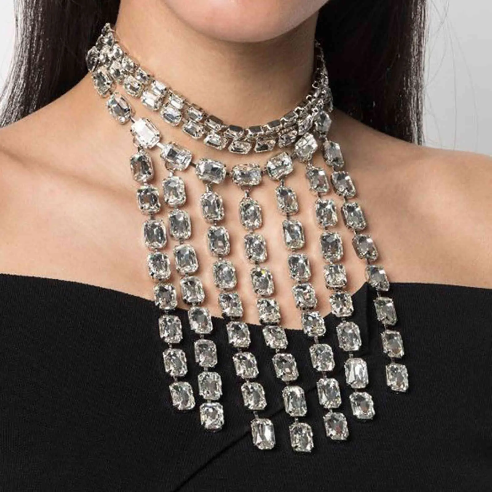 INS multicouches strass Zircon court tour de cou clavicule chaîne bijoux pour femmes luxe cristal collier de mariage collier
