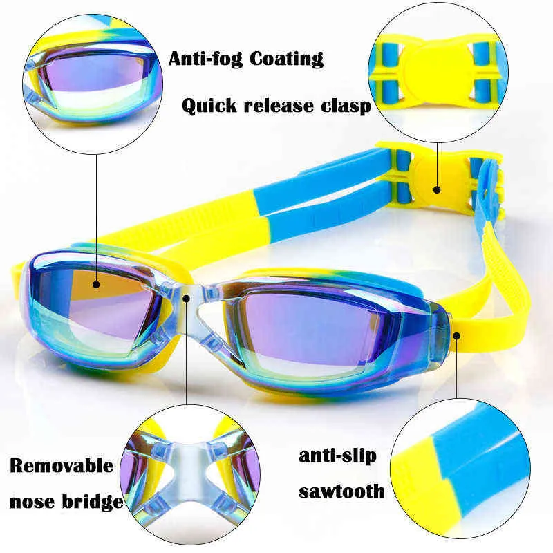 Children's Professional Swimsuit Goggles Swim Shurt Uv Swimsuit Glasses Electric Waterproof Silicone Swimming Kids Glasses Y220428