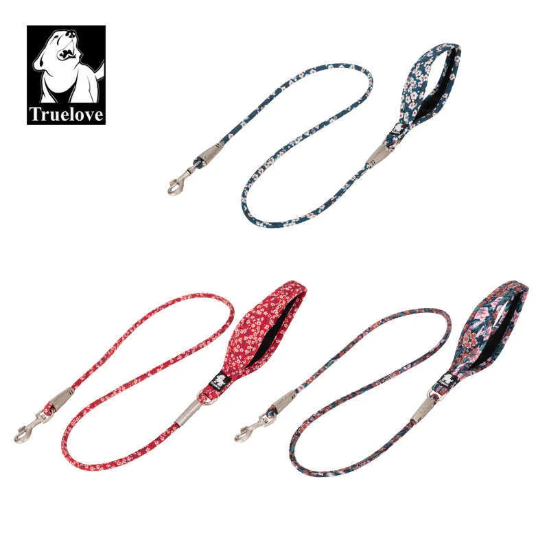 Truelove Pet Leash Laisse en corde florale pour chien et chat Poignée rembourrée en néoprène Tissu 100% coton Crochet en alliage de zinc Extérieur TLL2573 210729