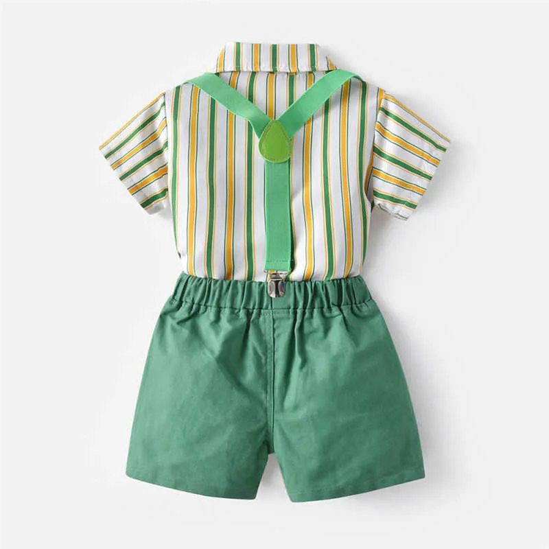 Baby Kids Zomer Kleding Sets Gentleman Jongens Gestreept Korte mouwen T-shirt + Overalls 2 stks Sets Trainingspak Kinderkleding