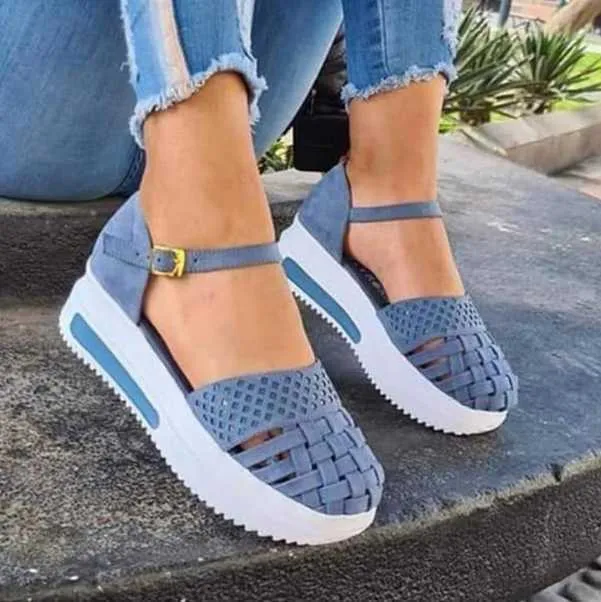 2021 Mode Kvinnor Hål Ut Sandaler Sommar Flat Heel Sandaler Kvinna Casual Sy Öka Plattform Sandaler Damer Sandalias Y0608