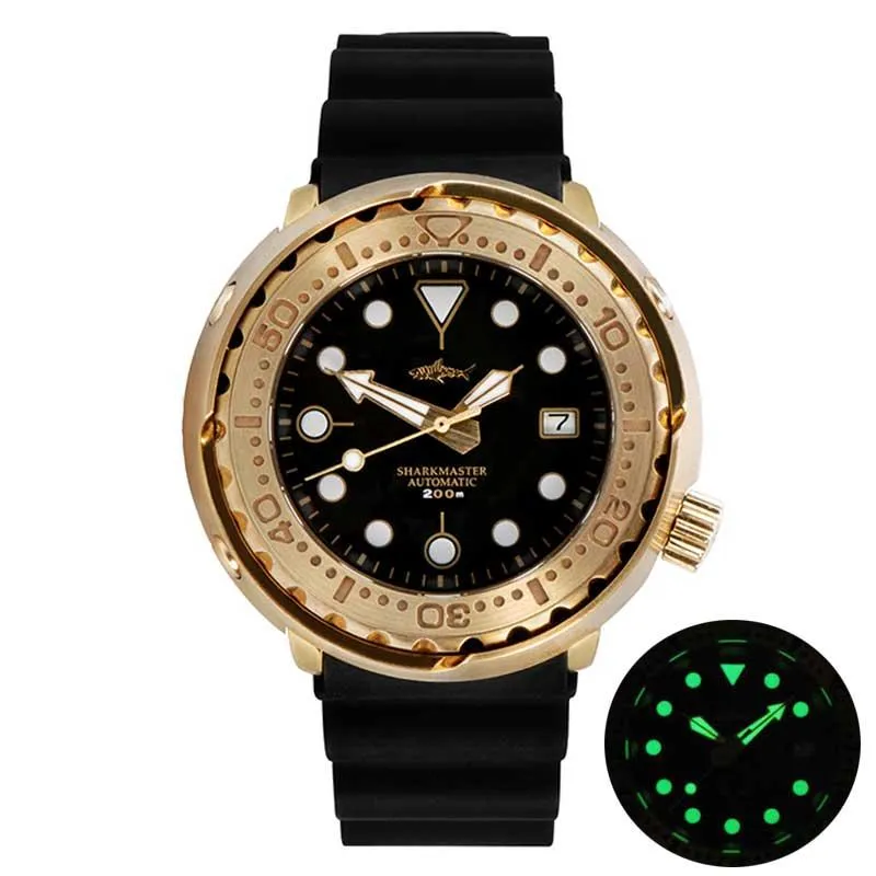 Heimdallr Bronze Muna Automatic Watch Mechanical NH35A Sapphire Crystal Diver Watches 200m C3 Superluminous Gold Wristwatch Wrist235VV