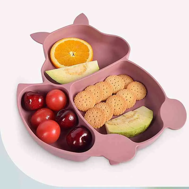 Voedselplaat kom set mini silicone voor kinderen antislipplaat met zuignap tafel set met houten handvat lepel en vork G1221