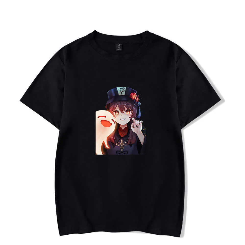 Män/kvinnor genshin påverkar hu tao t-shirts sommar pojke tjej tonåring t skjortor streetwear harajuku casual t-shirt tecknad anime kläder y0901