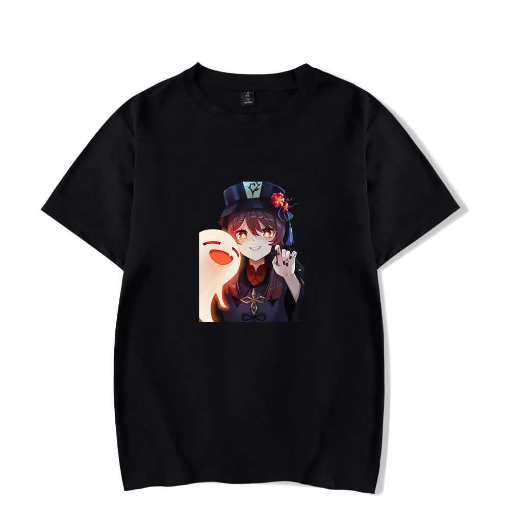 Men/womens Genshin Impact Hu Tao T-shirts Summer Boy Girl teen T shirts Streetwear Harajuku Casual T-Shirt Cartoon Anime Clothes Y0901