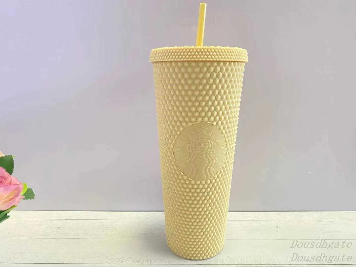 Starbucks Zeemeermin Godin Bezaaid Cup Tumblers 710ml CARBIE Roze Matzwarte Plastic Mokken met Rietje308N