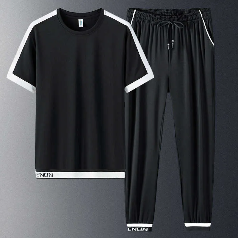 Big Size zomer heren sets 2 stuk T-shirts + track broek sportkleding trainingspak mannen korte mouwen casual jogger zweetpakken 8xl y0831