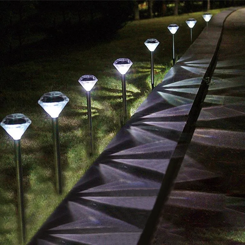 4 8 pièces en forme de diamant solaire LED lumière de pelouse couleur changeante extérieure cour jardin lampes au sol lampe blanc chaud RGB Lamps2407