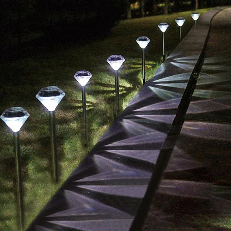 4 8 Stuks Diamantvormige Solar LED Gazon Licht Kleur Veranderende Outdoor Yard Garden Ground Lights Lamp Wit Warm RGB lampen207G