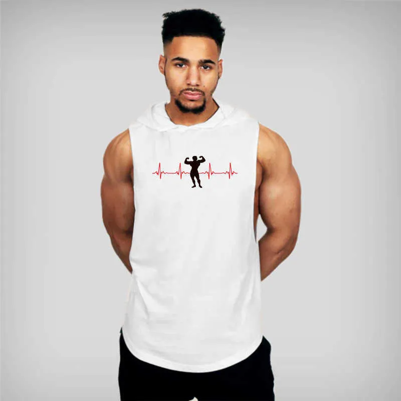 Gym Clothing Bodybuilding Stringer Sleeveless hoodie Shirt Fitness Men Tank Top Muscle Vest Undershirt Cotton Sports TankTop 210623