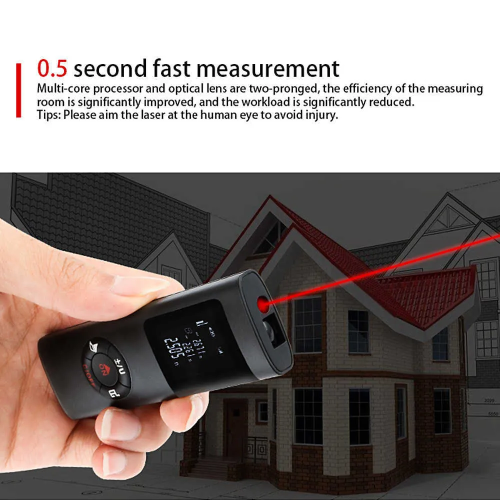 KKMOON Multifunktionaler 40 m LCD-Digital-Laser-Entfernungsmesser Handheld Mini-USB-Aufladung Laser-Entfernungsmesser Band-Entfernungsmesser 210719