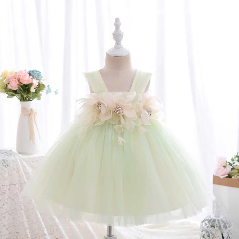 Bebê meninas vestido de aniversário para flores da criança applique princesa vestido vestido vestido xmas 210529