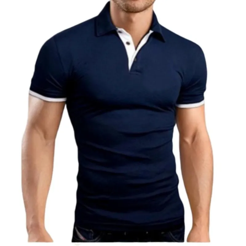 Män Polo Shirt Sommar Kortärmad Turn-Over Collar Slim Tops T Shirts för Mens Casual Andningsbar Solid Color Business