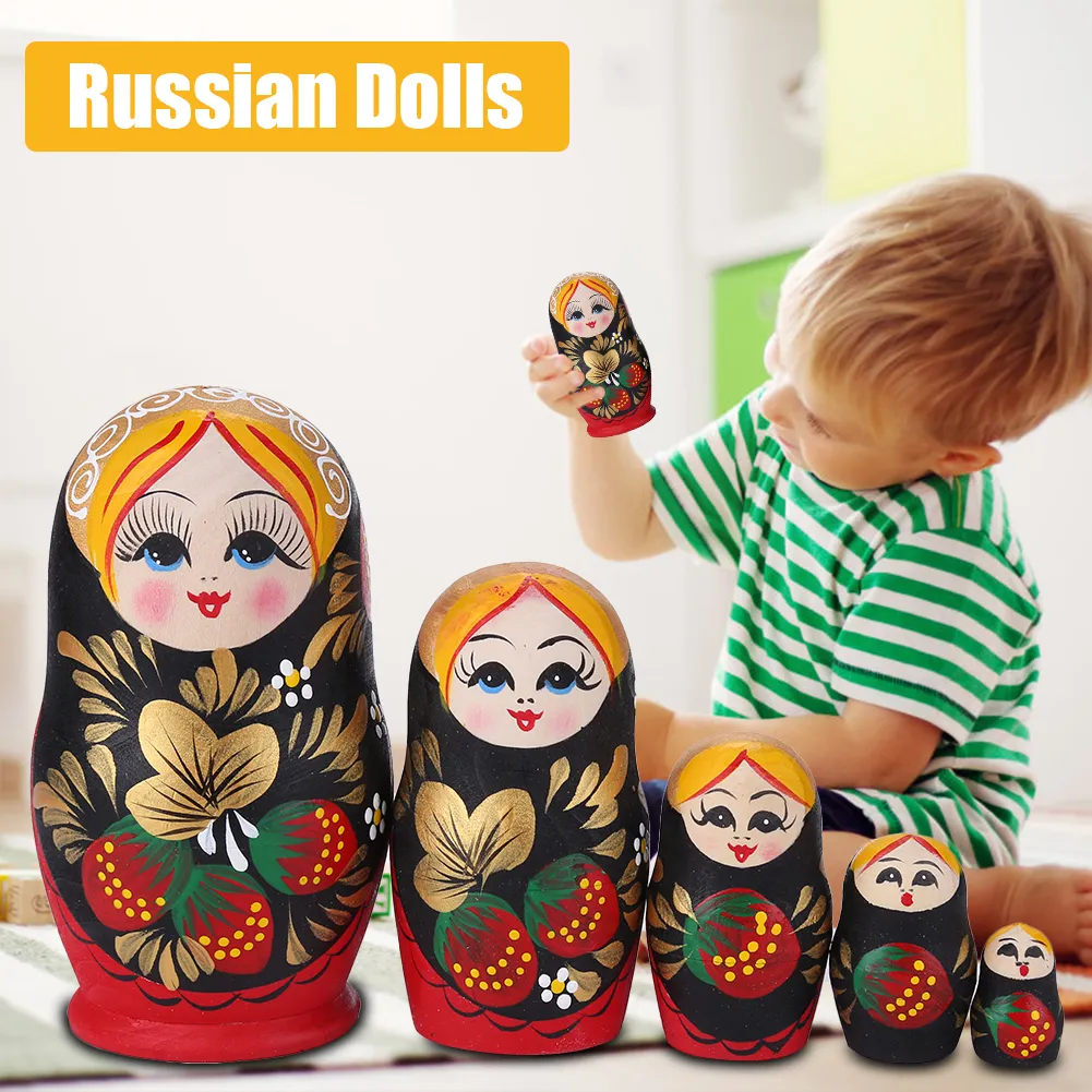 5 Layers Matryoshka Doll Wooden Strawberry Girls Russian Nesting Dolls for Baby Gifts Home Decoration298R8796739