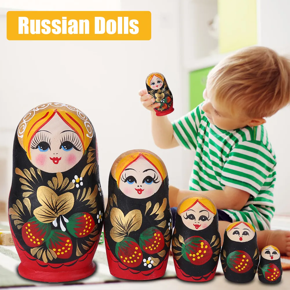 5 Schichten matryoshka Puppe Holz Erdbeermädchen Russische Nistpuppen für Babygeschenke Home Dekoration298R2743940