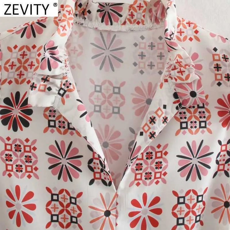 Zeveity Holiday Style Женщины сладкие плисситые оборками лоскутное цветочное печать повседневные рубашки платье женское шикарное лук ютные цыпочки vestidos ds8178 210603
