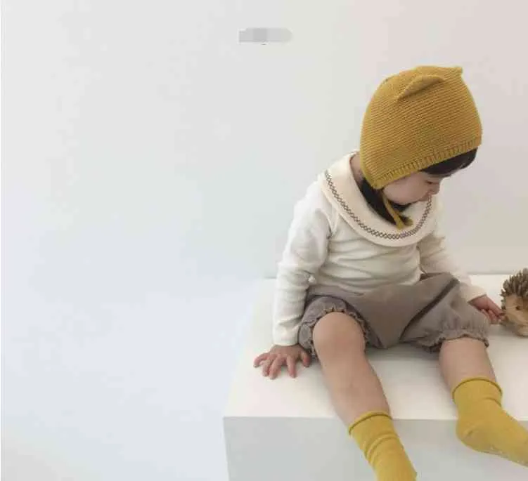 韓国風の赤ちゃんガールズターンダウンカラー刺繍長袖ベースTシャツ純綿オールマッチトップス0~2年の女の子210508