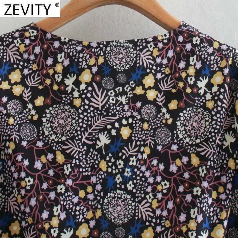 Zevity Women Vintage V Neck Tropical Sea Printing Hem Pleated Ruffles Mini Dress Female Casual Irregular Vestido DS4808 210603