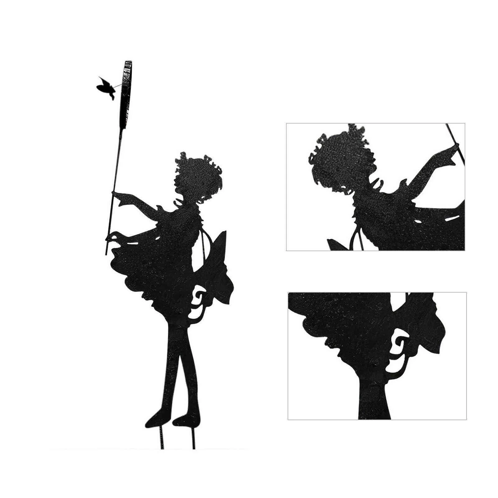 Schmetterlingsmädchen, große Vintage-Silhouettenskulptur aus Metall für den Garten oder Hof, Kunst-Gedenkfee-Statue, Dekor 211108