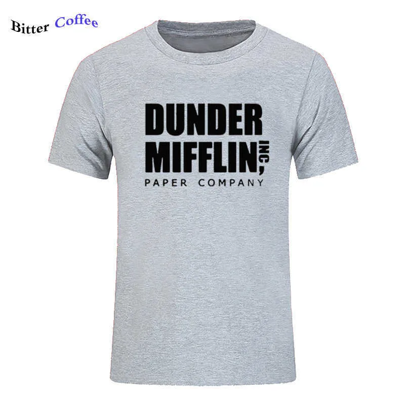 Mężczyźni Krótki Rękaw Office TV Pokaż Dunder Mifflin Paper T-shirt O- Neck Tee Koszulki do druku Bawełniana koszulka 210629