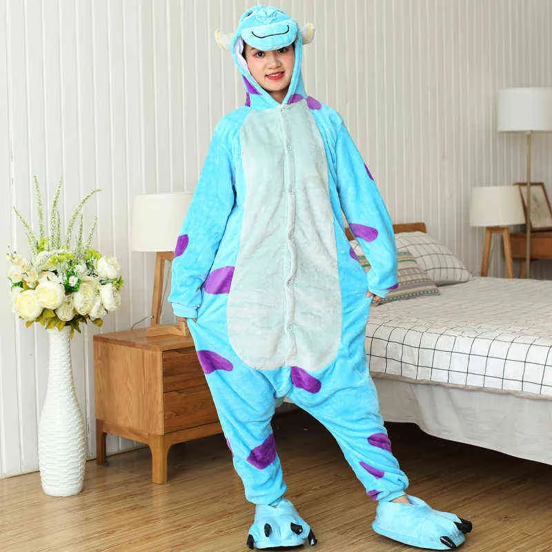 Onesie Spyro Dragon Sleekwurs Женщины Девушки Унисекс Животные Пижамы Зимний Теплый Спящий Костюм Пара Общая Мягкая Фланель Симпатичный стежок 211109