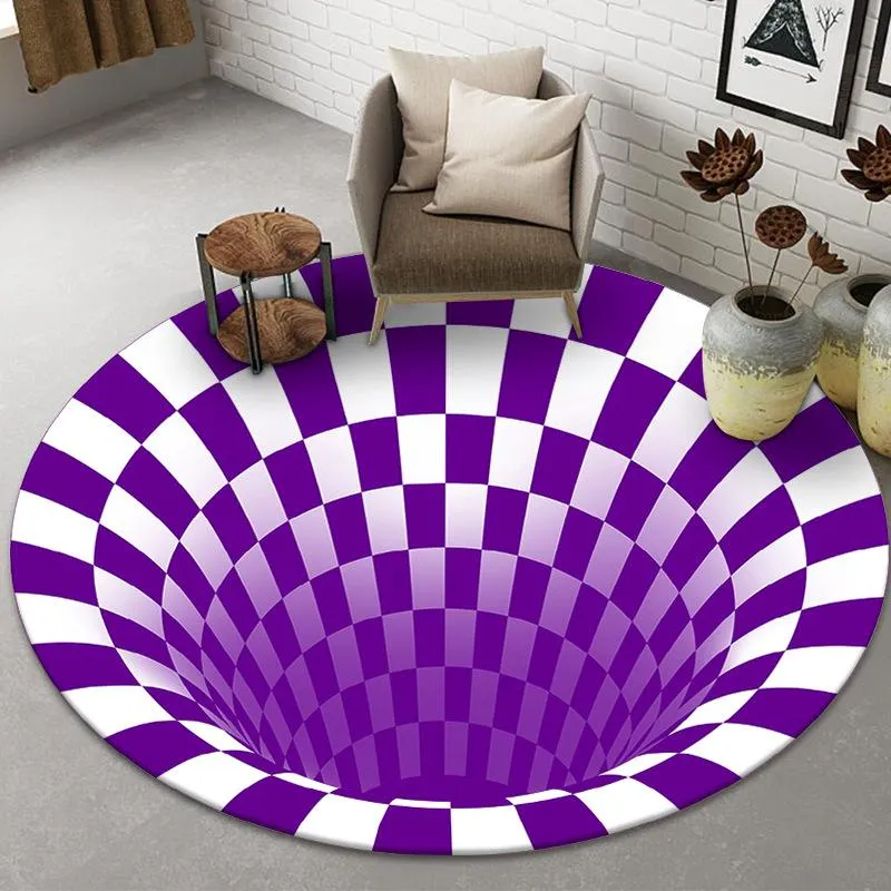 Tapis rond tapis Clown piège Vision zone tapis Halloween 3D tapis géométrique salon tapis couloir décoration de noël 289H