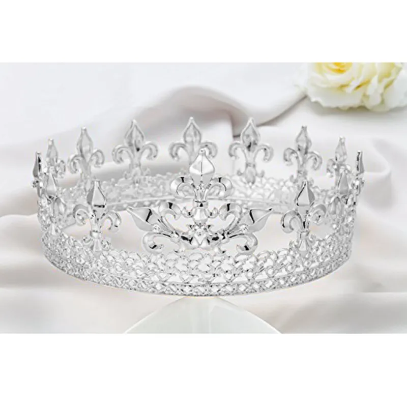 Barroco Vintage Royal King Crown para Homens Full Round Sliver Big Gold Tiaras e Coroas Prom Festa Fato Acessórios 220217