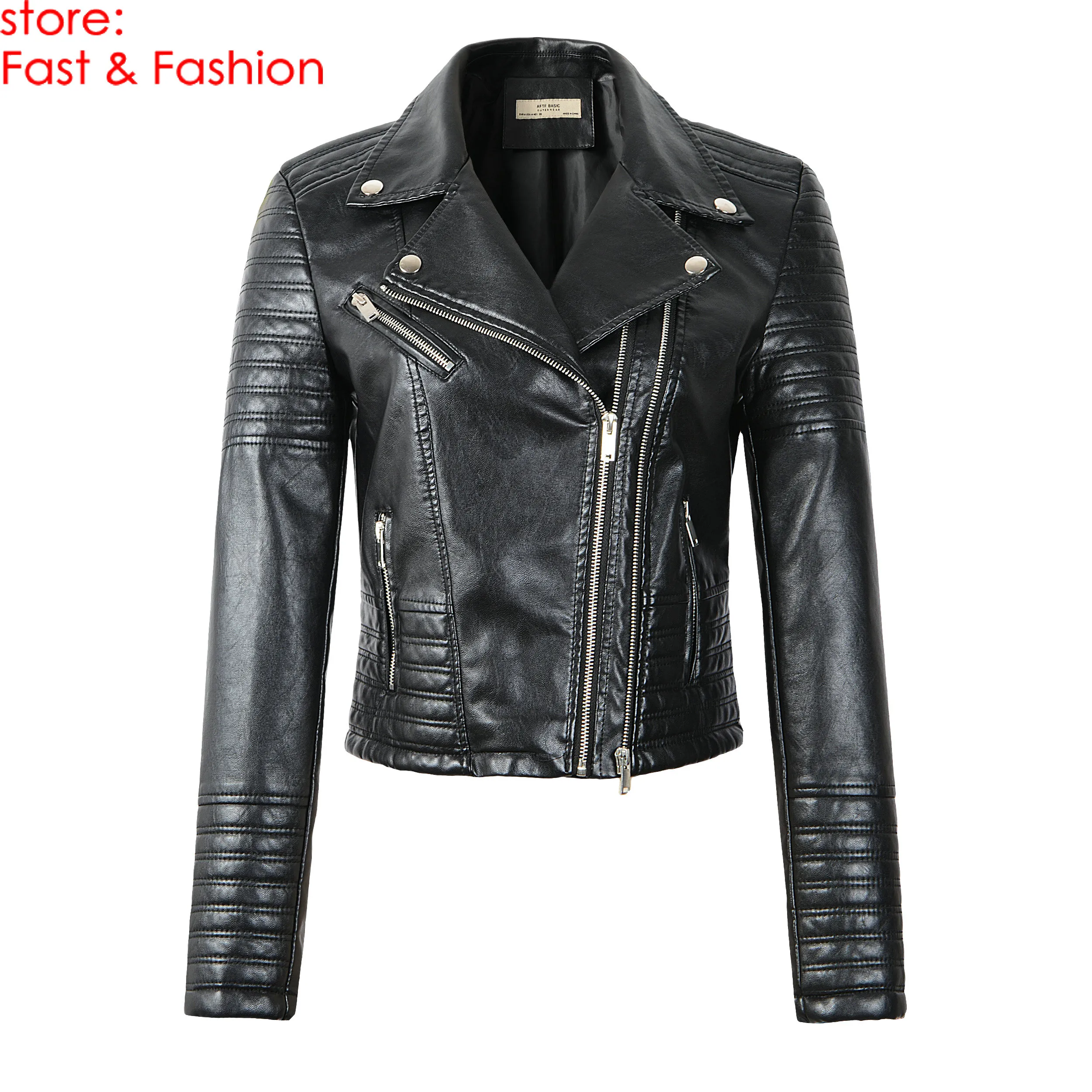 Vestes de moto en Faux cuir pour femmes, manches longues, fermeture éclair de motard, Streetwear, manteau noir 5xl, automne hiver