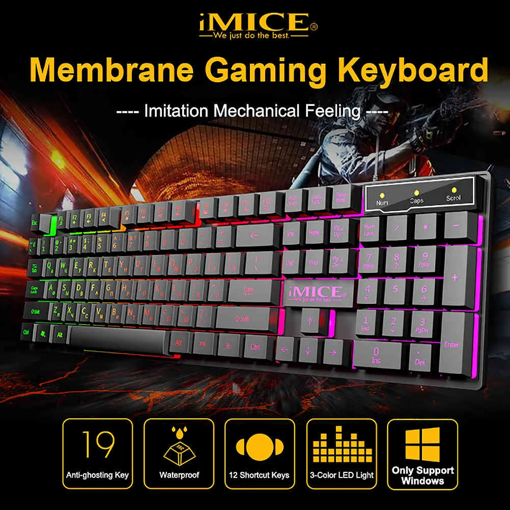 Gaming and Mouse Wired Gamer com RGB Backlit Borracha Keycaps USB Teclado Russo Jogo Computador PC Portátil