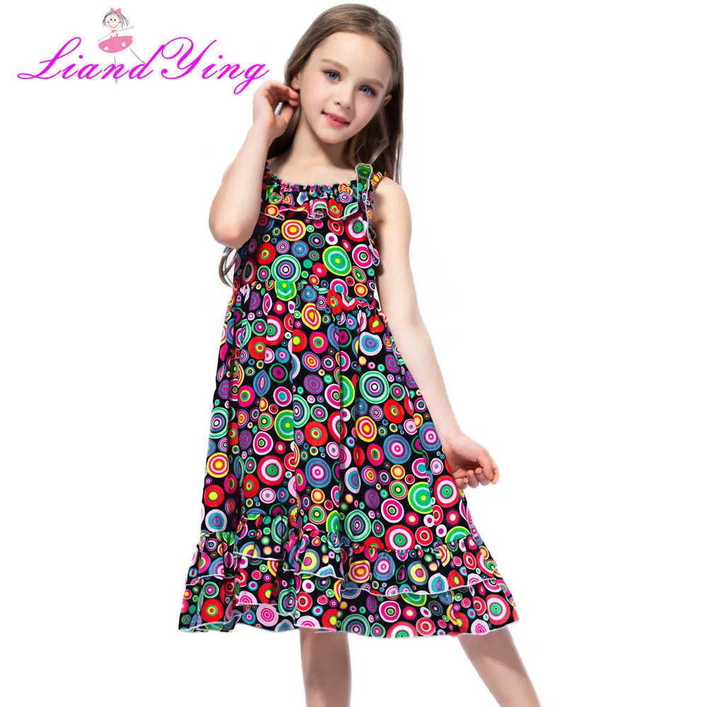 Mode Neue 2021 Böhmischen Druck Mädchen Kleid Sommer Kleider Strand Strap Baby Kleid Kind Kinder Kleider Für Mädchen Kleidung Q0716