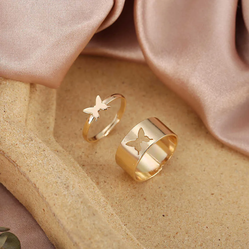 Trendy Vintage Butterfly Rings for Women Men Lover Couple Rings Set Friendship Engagement Wedding Open Rings 2021 Jewelry Q07082993986