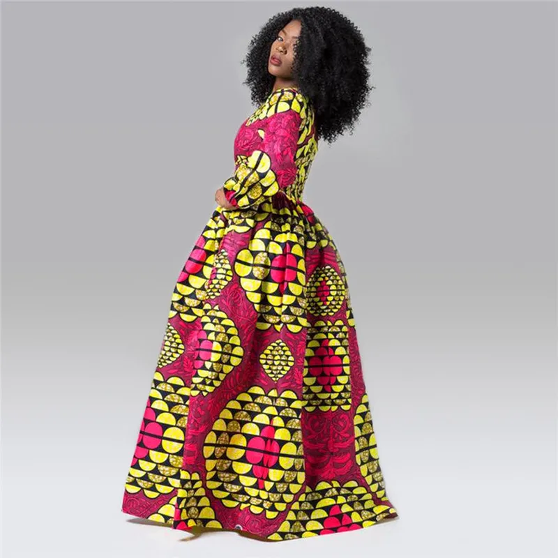 ISAROSE Lady Dashiki Maxi vestidos primavera otoño Deep V africano Bazin Ankara vestido de talla grande África estampado Sexy mujer ropa de fiesta 210422