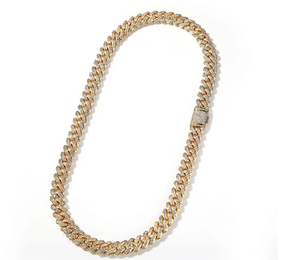 Collier de chaîne de liaison à forfait diamant de 10 mm 14k plaqués en or blanc plaqué 2 lignes bijoux de zircone cubique 16inch-24inch chaîne cubaine 261g
